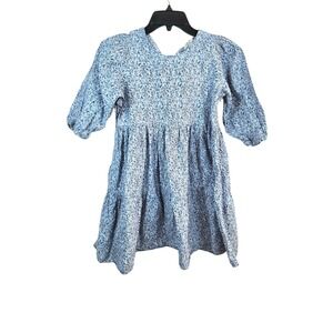 Kid Pik Girls Blue Ditsy Floral 3/4 Puff Sleeve Peasant Dress 14 Country Chic